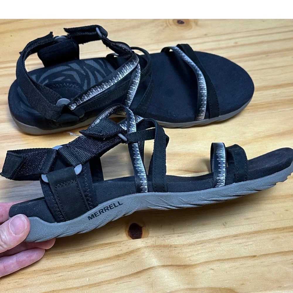 Merrell Terran 3 Cush Lattice Sandals Strappy Hiking Shoes Sz 9 Black J002712